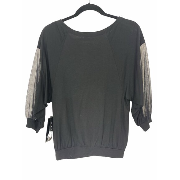 Size XS X-SMALL NEW$79.00 NINE WEST BLACK BLOUSON TOP SHEER 3/4 BALLOON SLEEVES - Picture 4 of 5